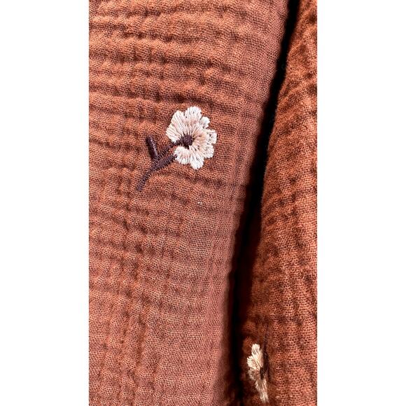 Madewell Amie Floral Embroidered Lightspun Millbrook Puff-Sleeve Peplum Top LG - Picture 7 of 11